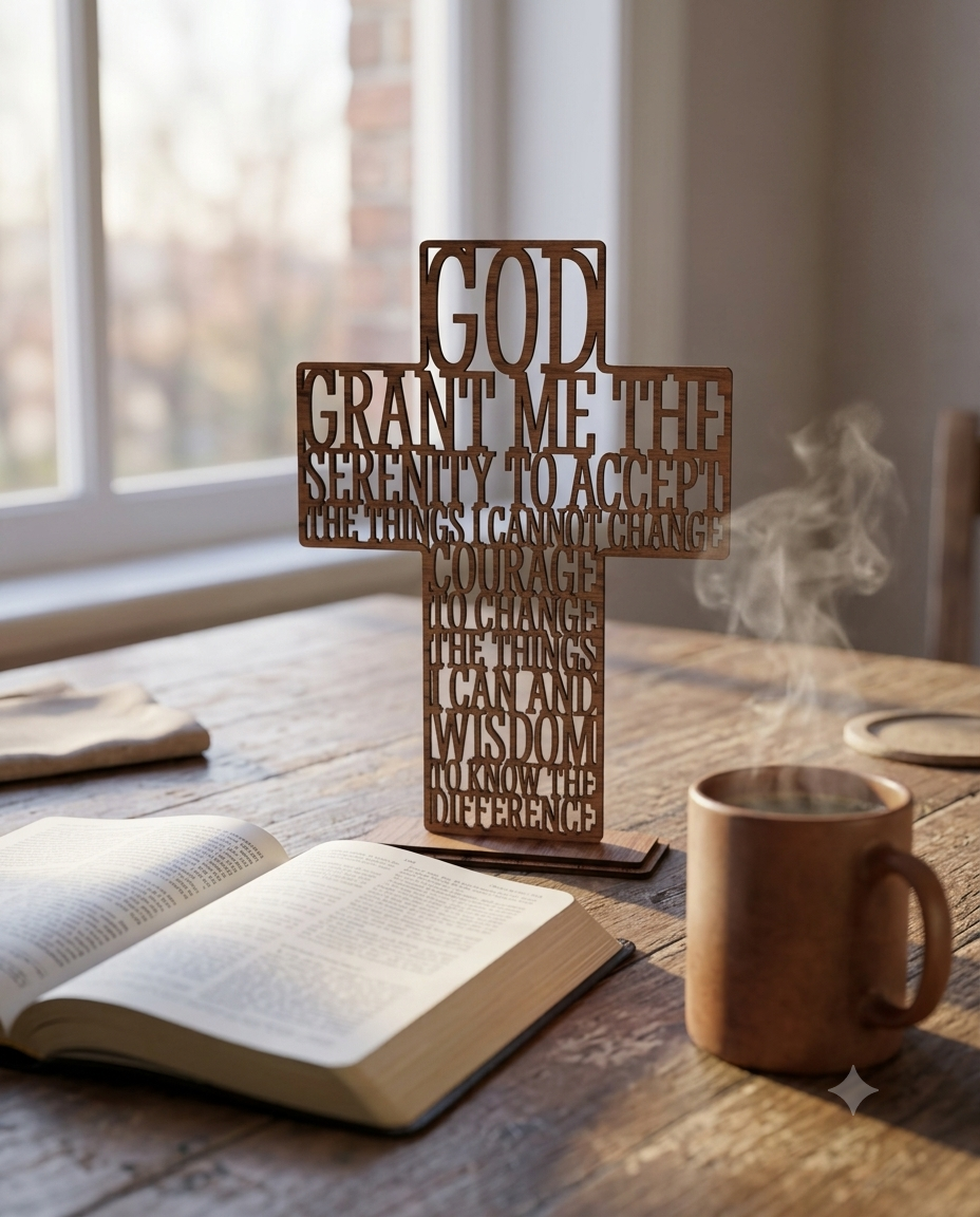 Serenity Prayer Cross – Wooden Table, Shelf, & Mantle Décor