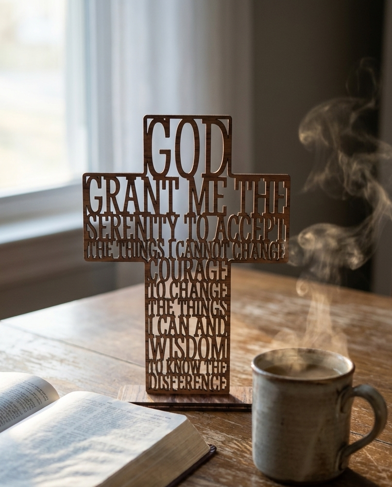 Serenity Prayer Cross – Wooden Table, Shelf, & Mantle Décor