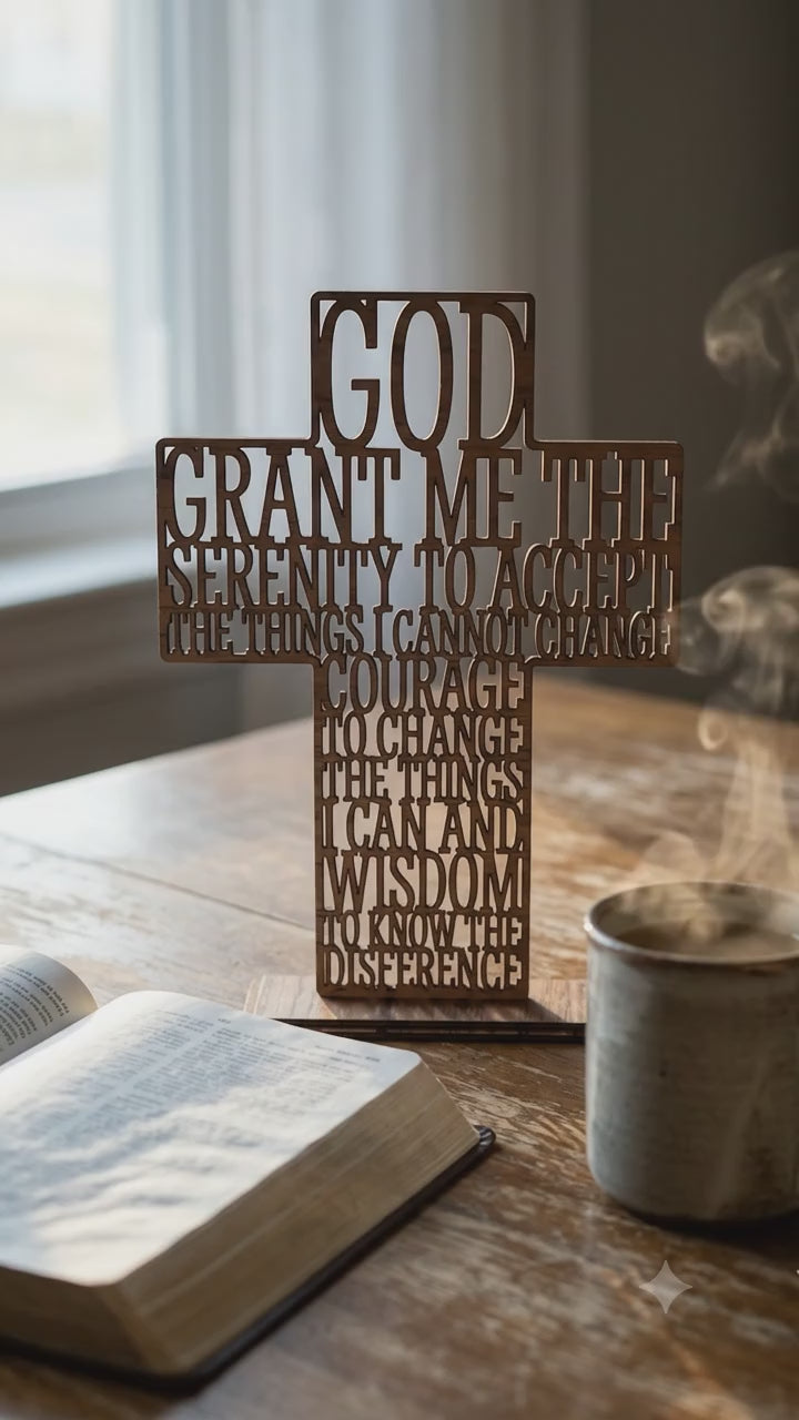 Serenity Prayer Cross – Wooden Table, Shelf, & Mantle Décor